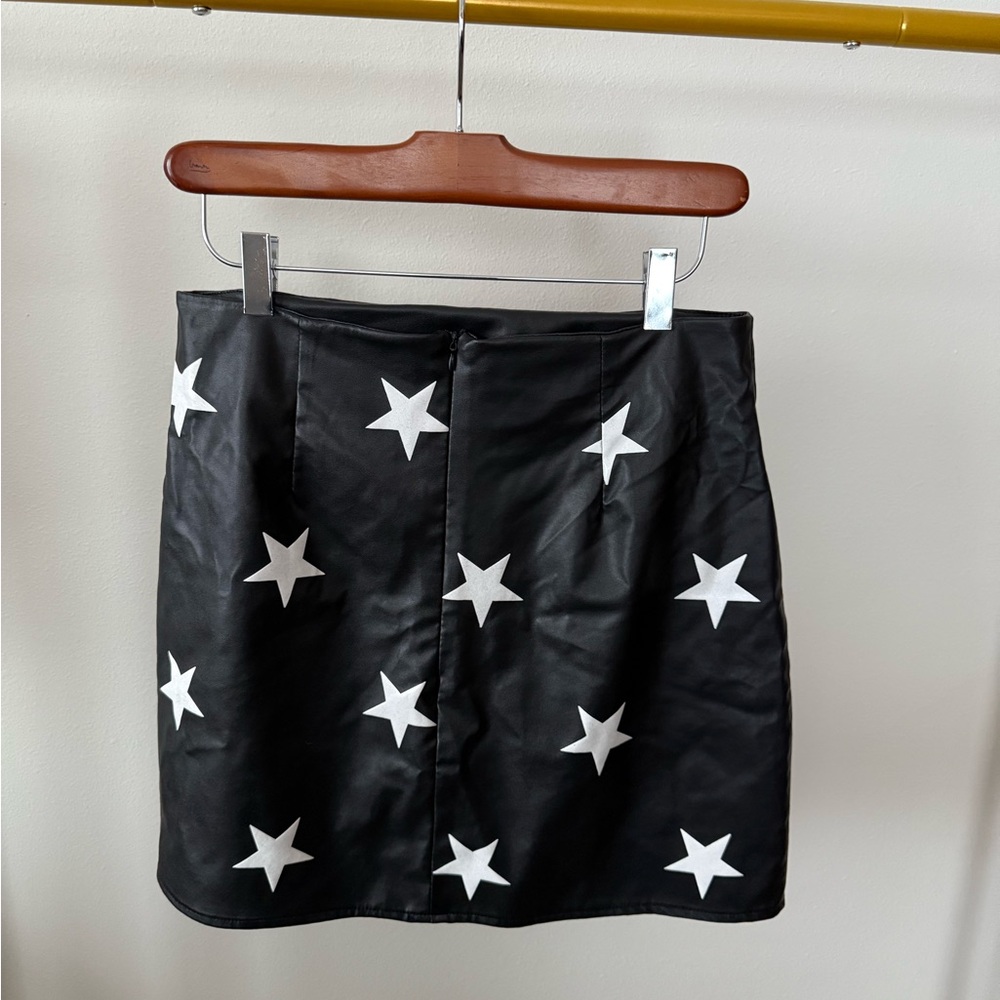 Altar’d State Black Star Mini Skirt Size S Faux Leather White Stars